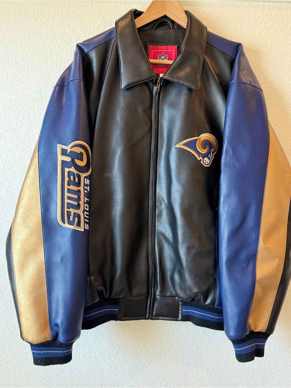 NFL St. Louis Rams Black, Blue & Gold Leather Varsity Jacket